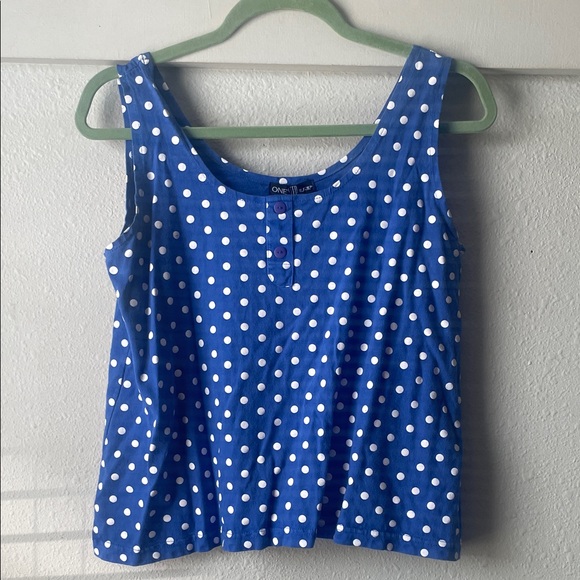 Vintage One Step Up blue & white polka dot button tank top - Picture 1 of 4
